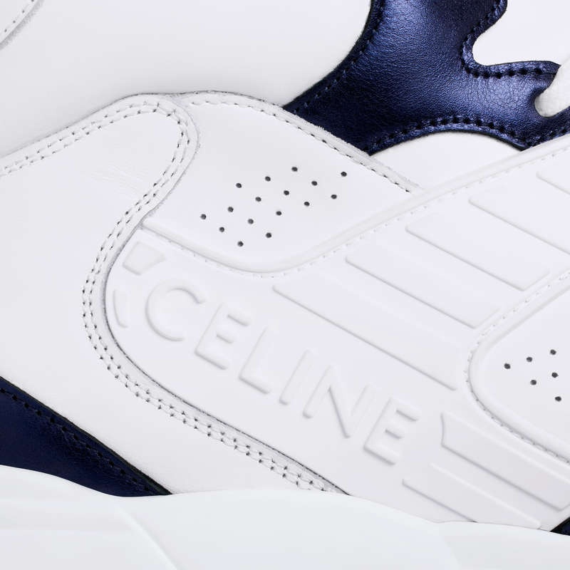 Celine C06 High In Calfskin & Metallic Calfskin Sneakers Wit Blauw | CL-591908