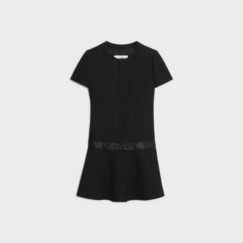 Celine Embroidered Chelsea Mini In Diagonal Wol Jurk Zwart | CL-592847