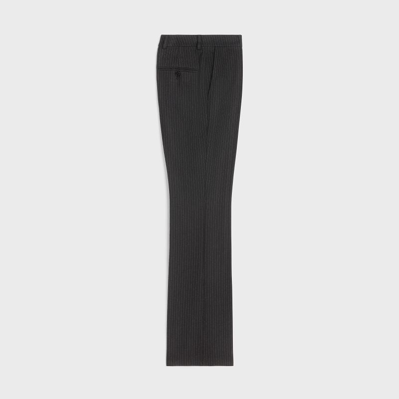 Celine Flared Cropped In Gestreept Flannel Broek Zwart | CL-592012