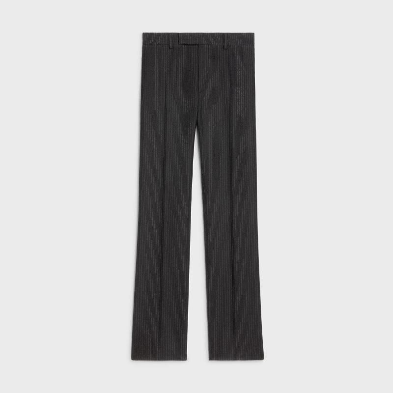 Celine Flared Cropped In Gestreept Flannel Broek Zwart | CL-592012
