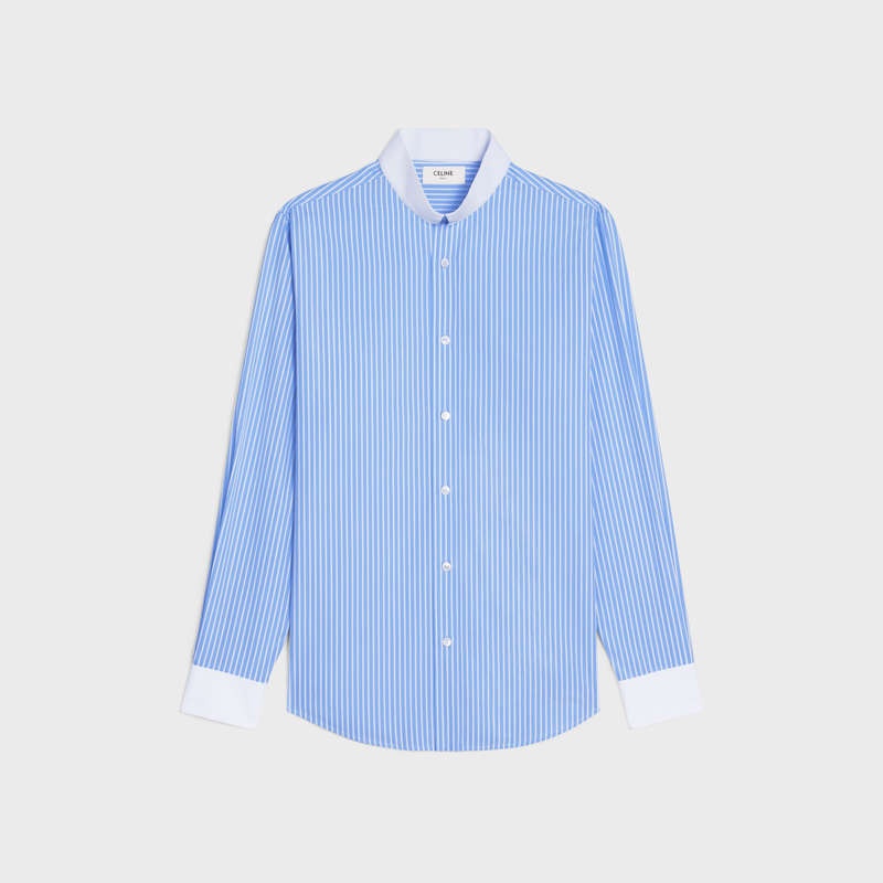 Celine Loose With Inverted Collar In Gestreept Katoenen Overhemd Blauw | CL-592173
