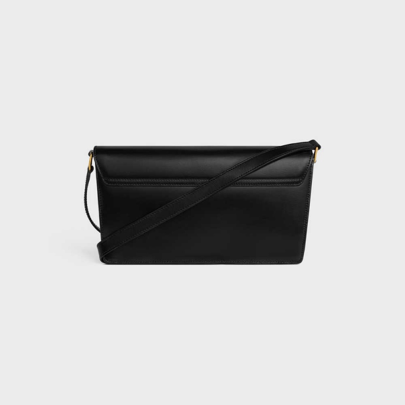 Celine Trapeze Bag In Shiny Calfskin Triomphe Zwart | CL-593248