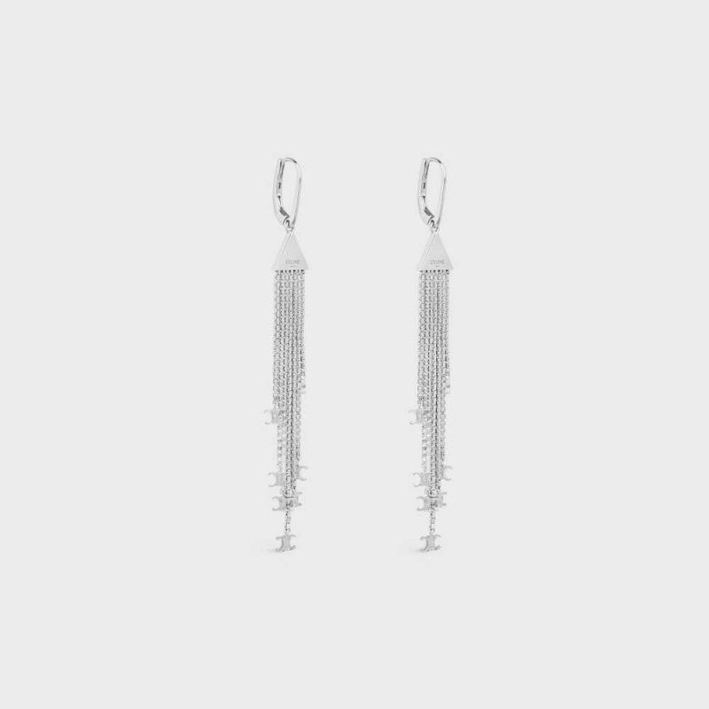 Celine Triomphe Folk Fringe In Brass With Rhodium Finish Oorbellen Zilver | CL-592300