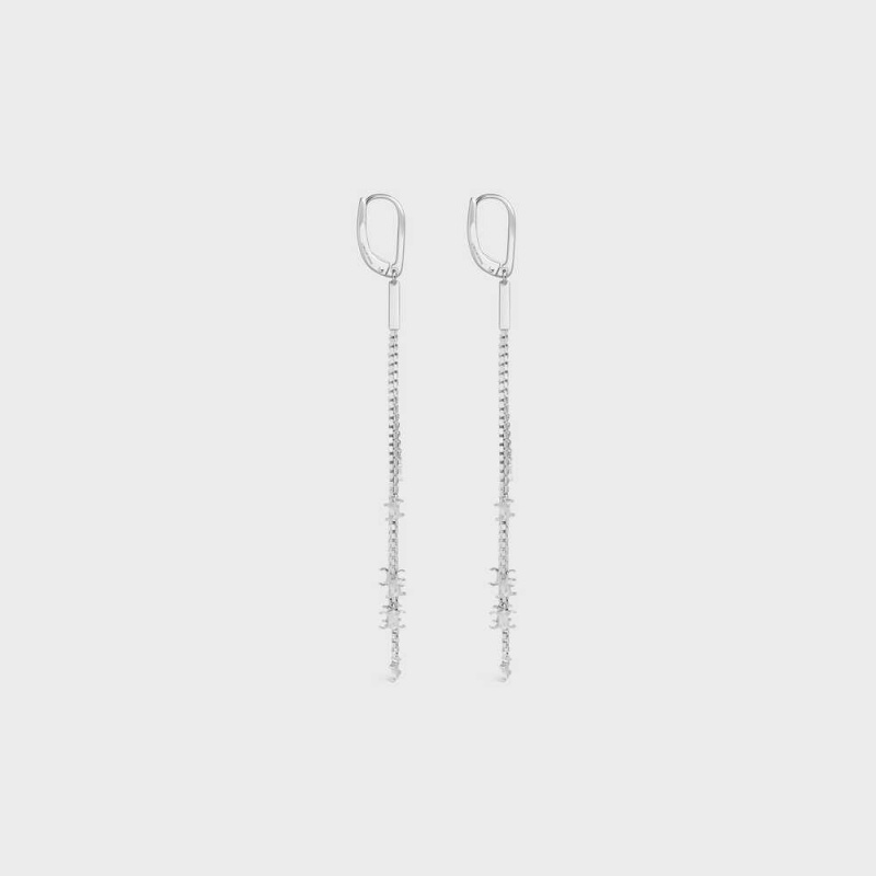 Celine Triomphe Folk Fringe In Brass With Rhodium Finish Oorbellen Zilver | CL-592300